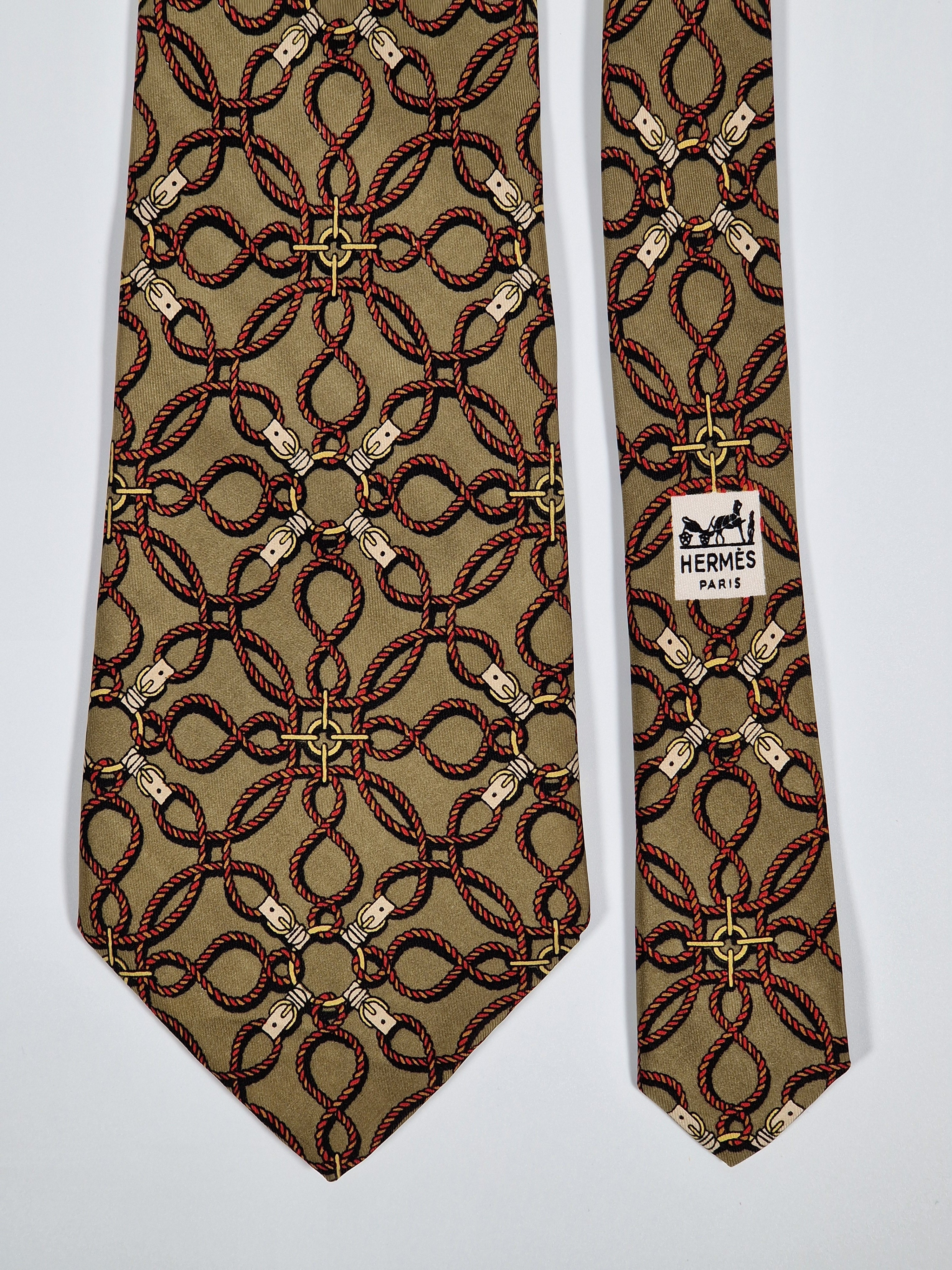 Hermés wide vintage silk tie gren ropes 496 HA