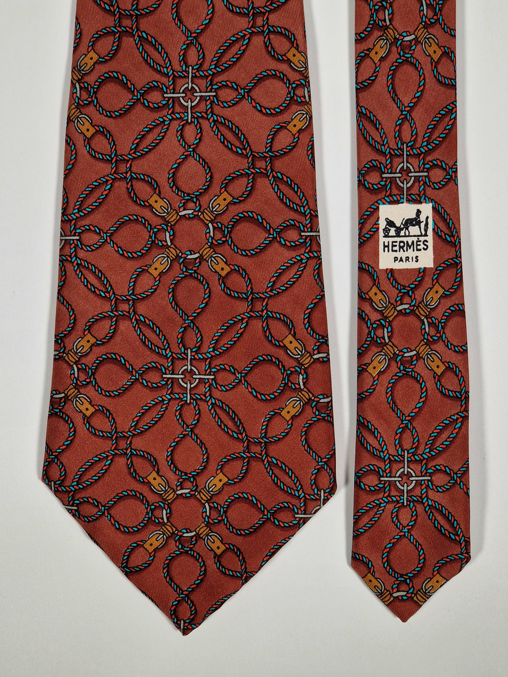 Hermés wide vintage silk tie red rope 496 HA