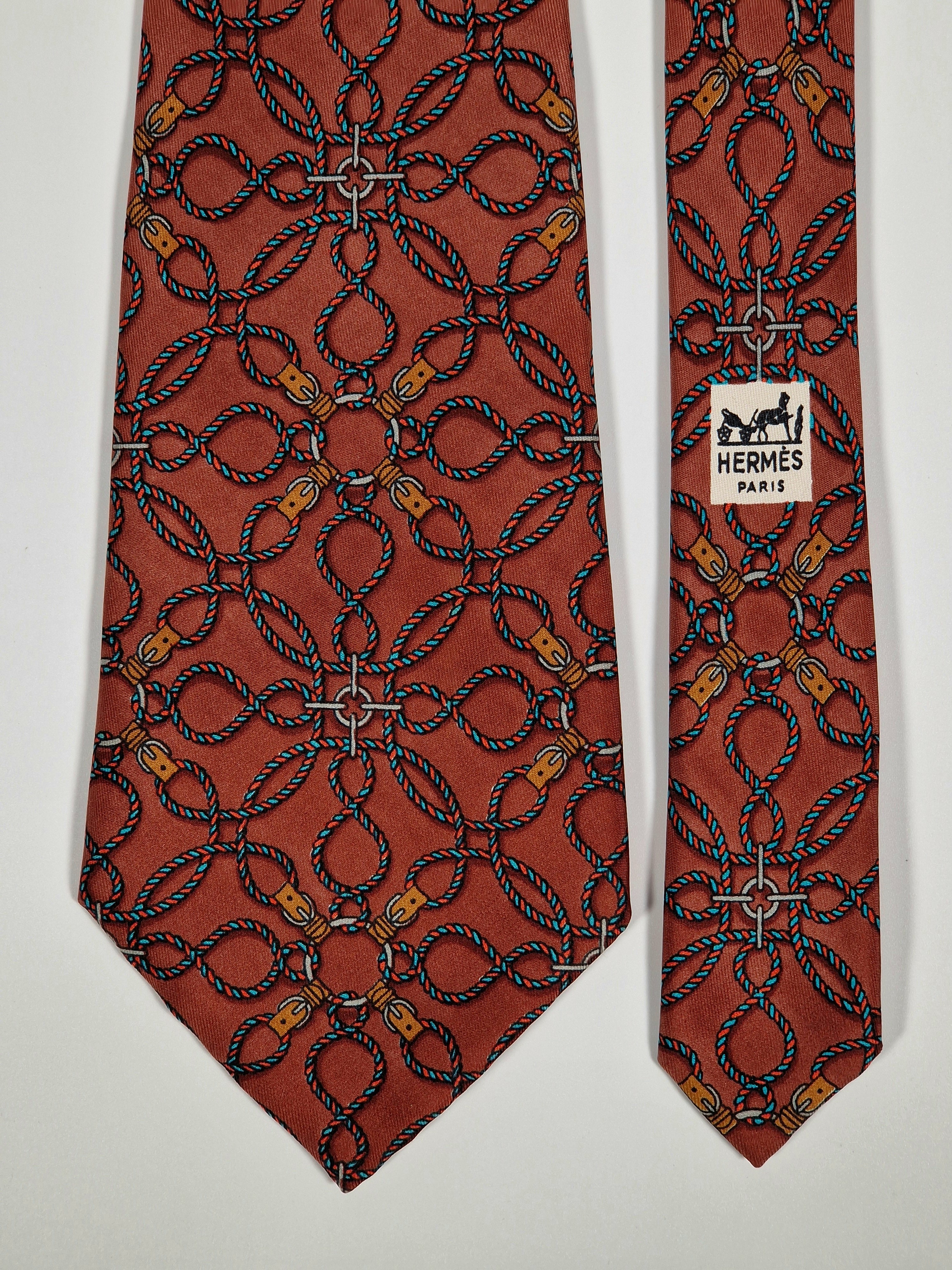 Hermés wide vintage silk tie red rope 496 HA