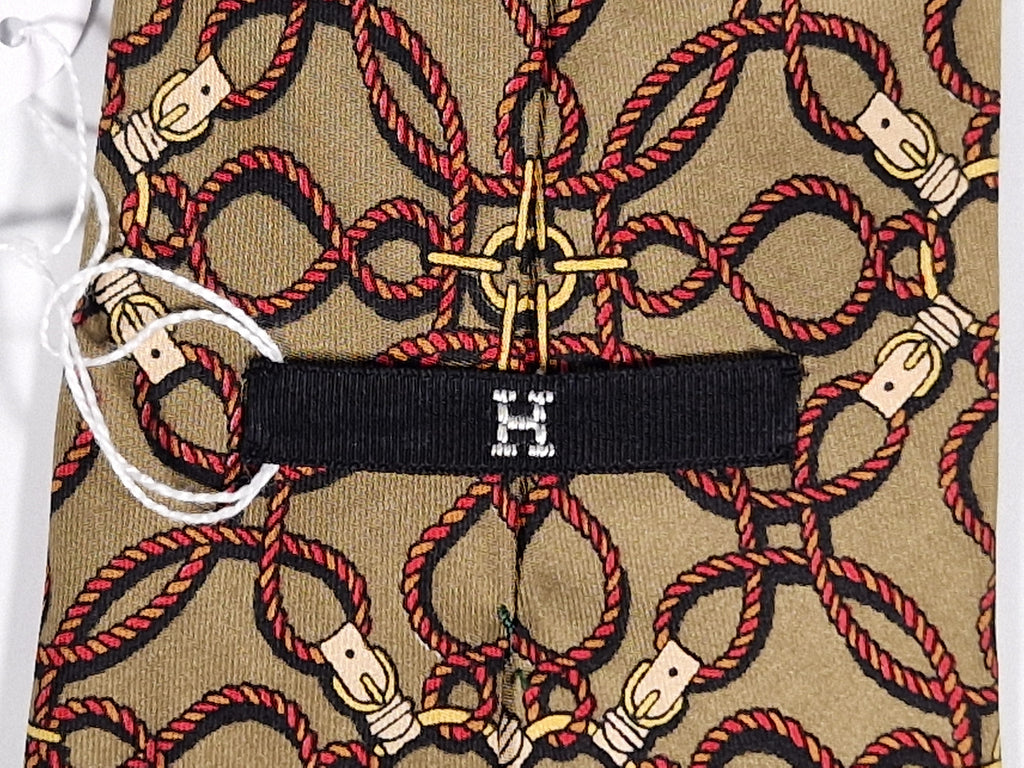 Hermés wide vintage silk tie gren ropes 496 HA