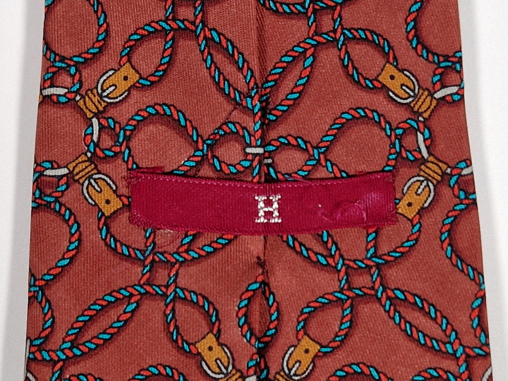 Hermés wide vintage silk tie red rope 496 HA