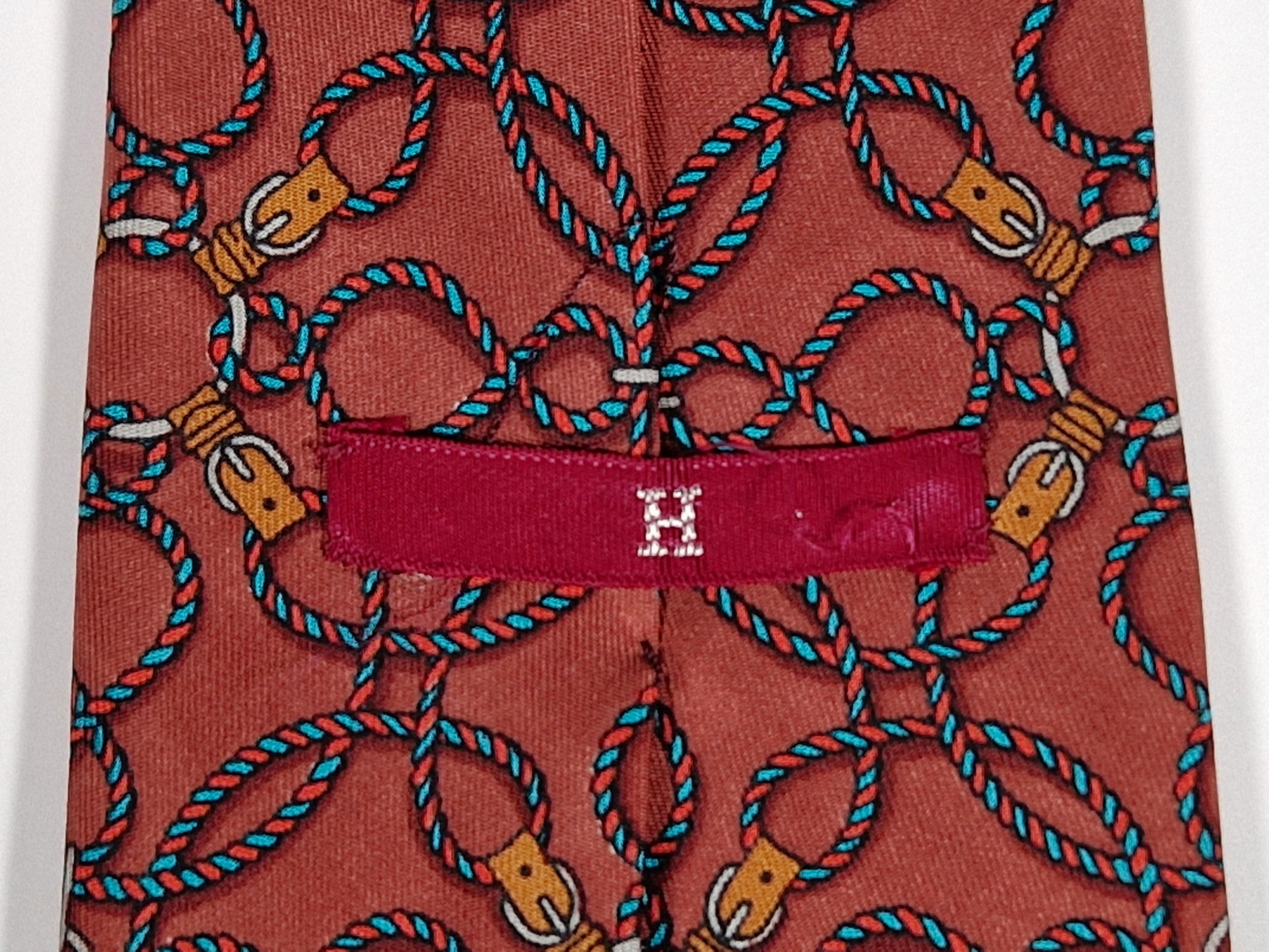 Hermés wide vintage silk tie red rope 496 HA