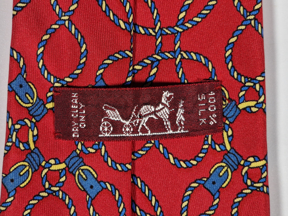000496 Hermès tie red rope pattern 496 HA