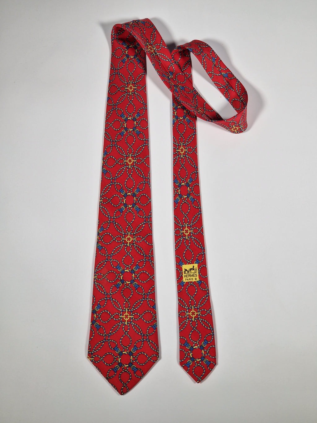 000496 Hermès tie red rope pattern 496 HA