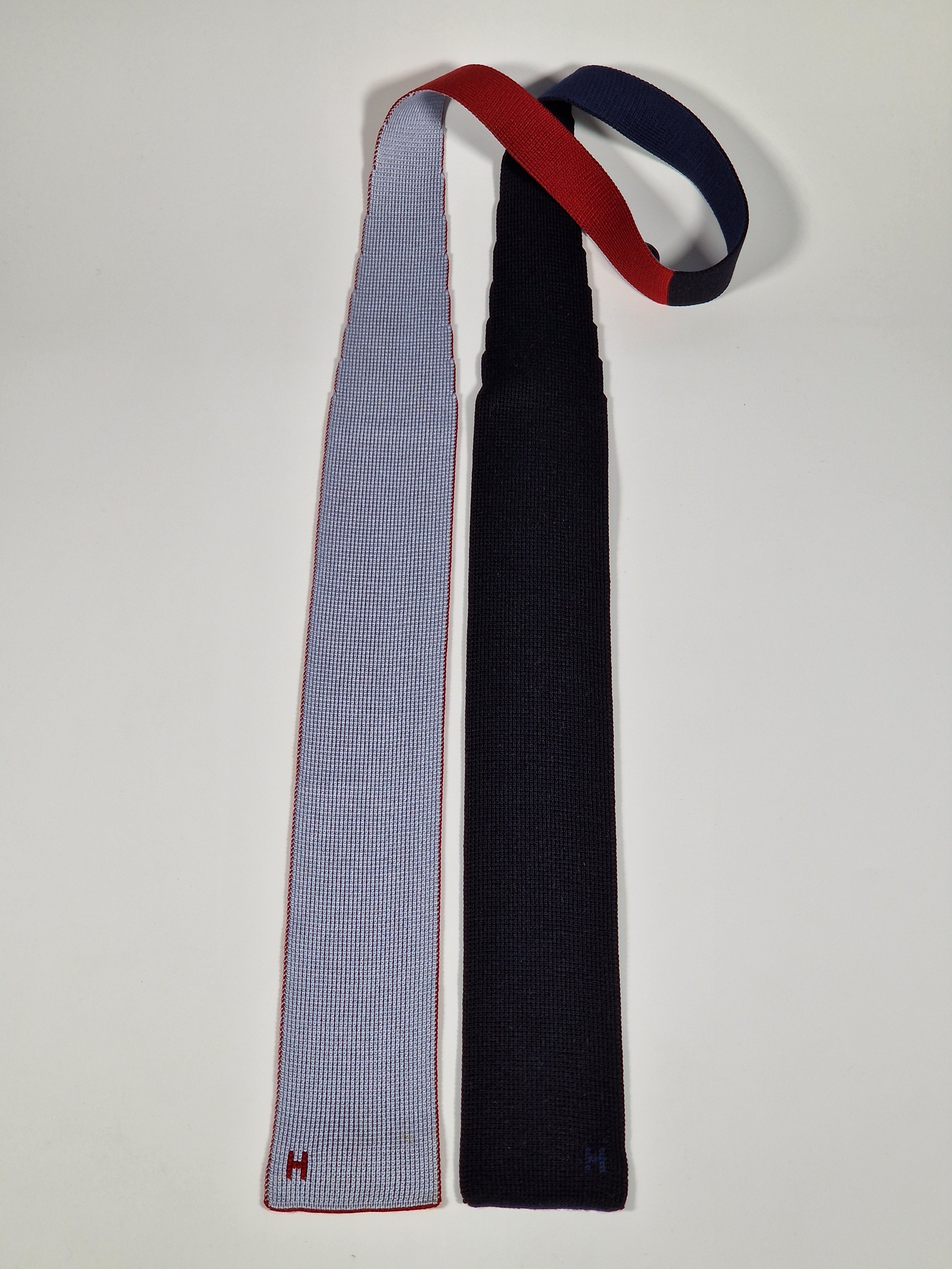 Hermés 4 way knit tie black blue red grey