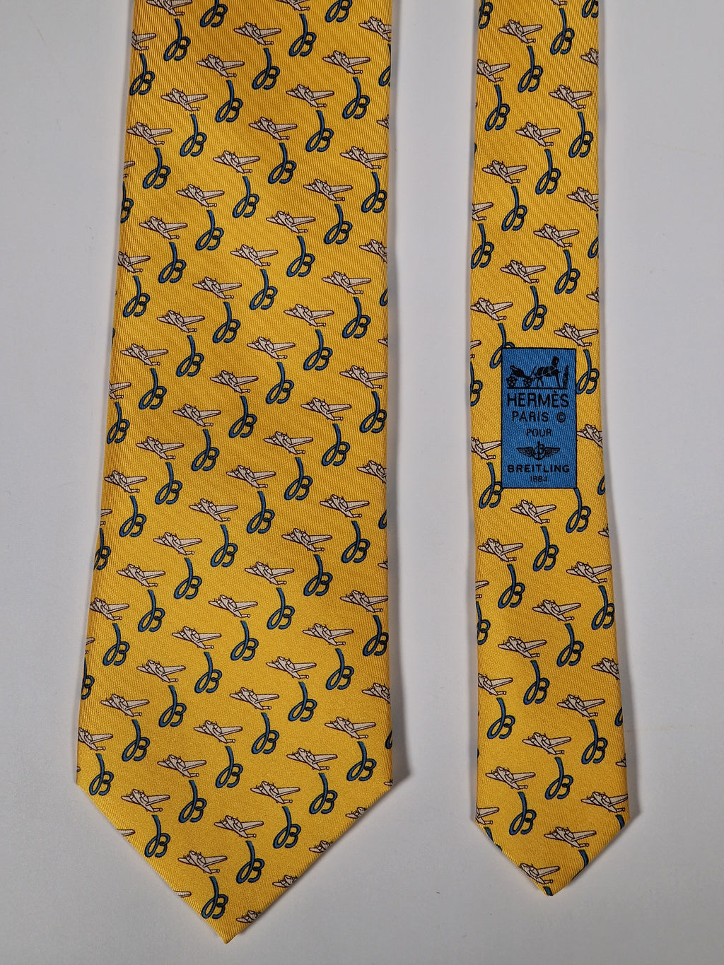Hermès silk tie yellow Breitling pattern 5021 EA