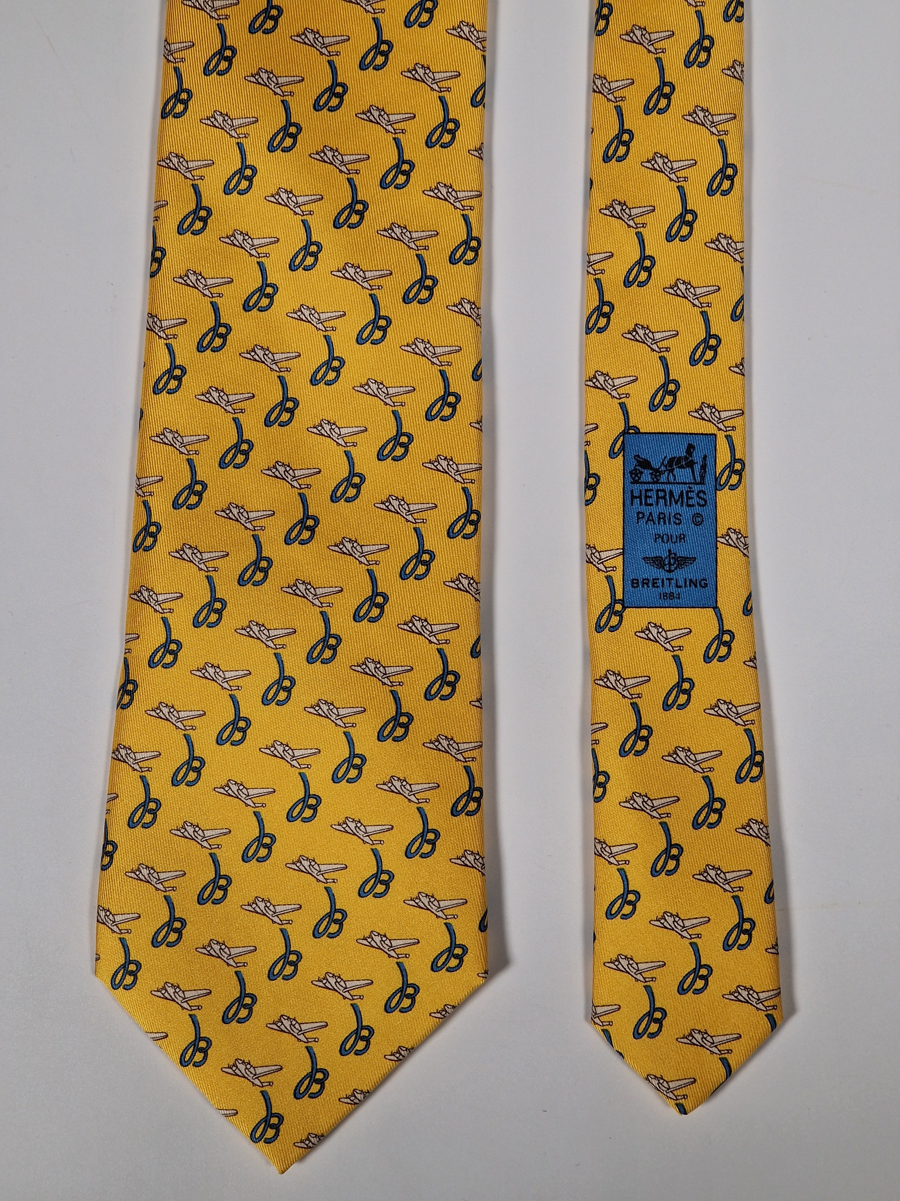 Hermès silk tie yellow Breitling pattern 5021 EA