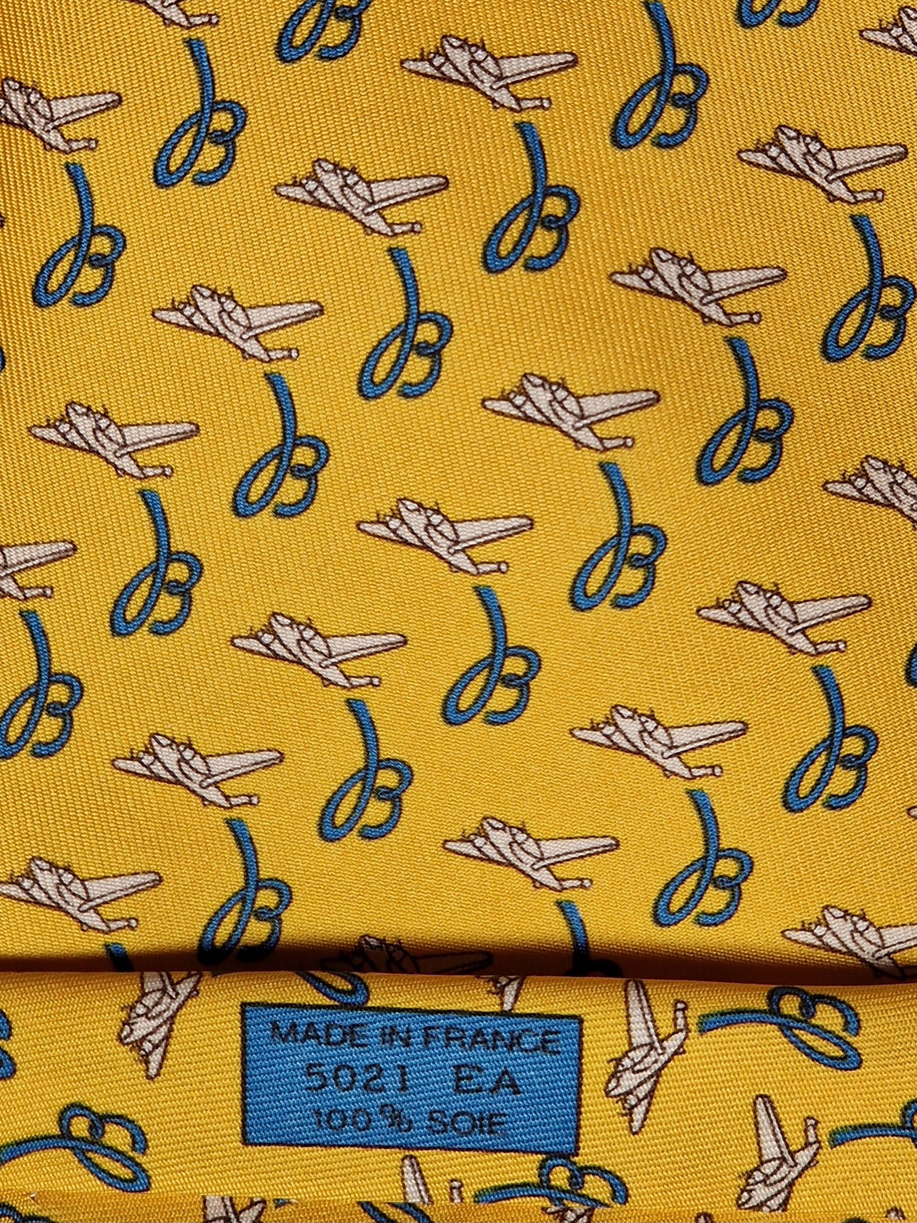Hermès silk tie yellow Breitling pattern 5021 EA