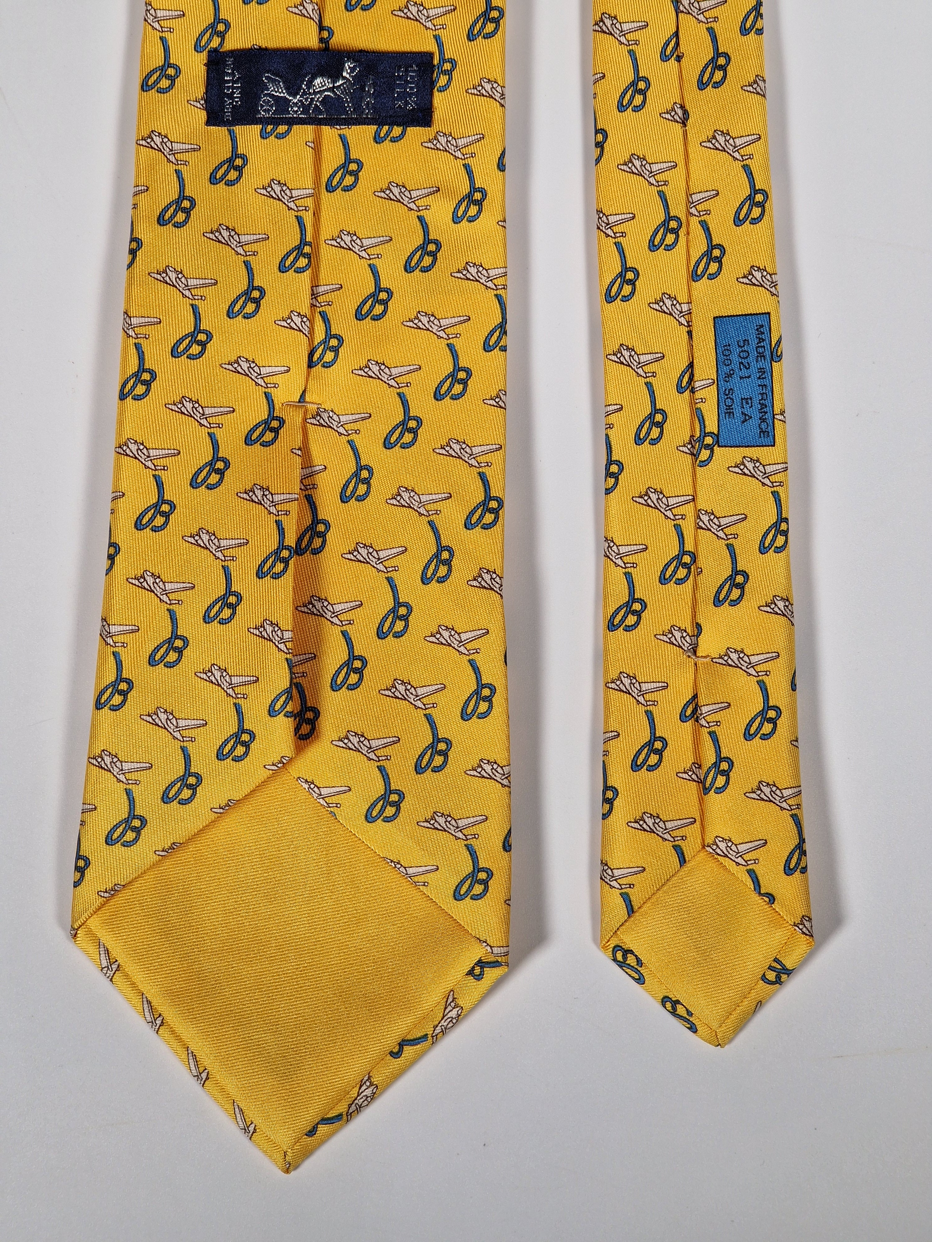 Hermès silk tie yellow Breitling pattern 5021 EA