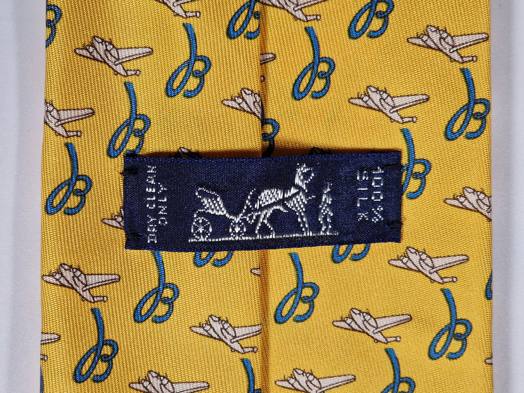 Hermès silk tie yellow Breitling pattern 5021 EA