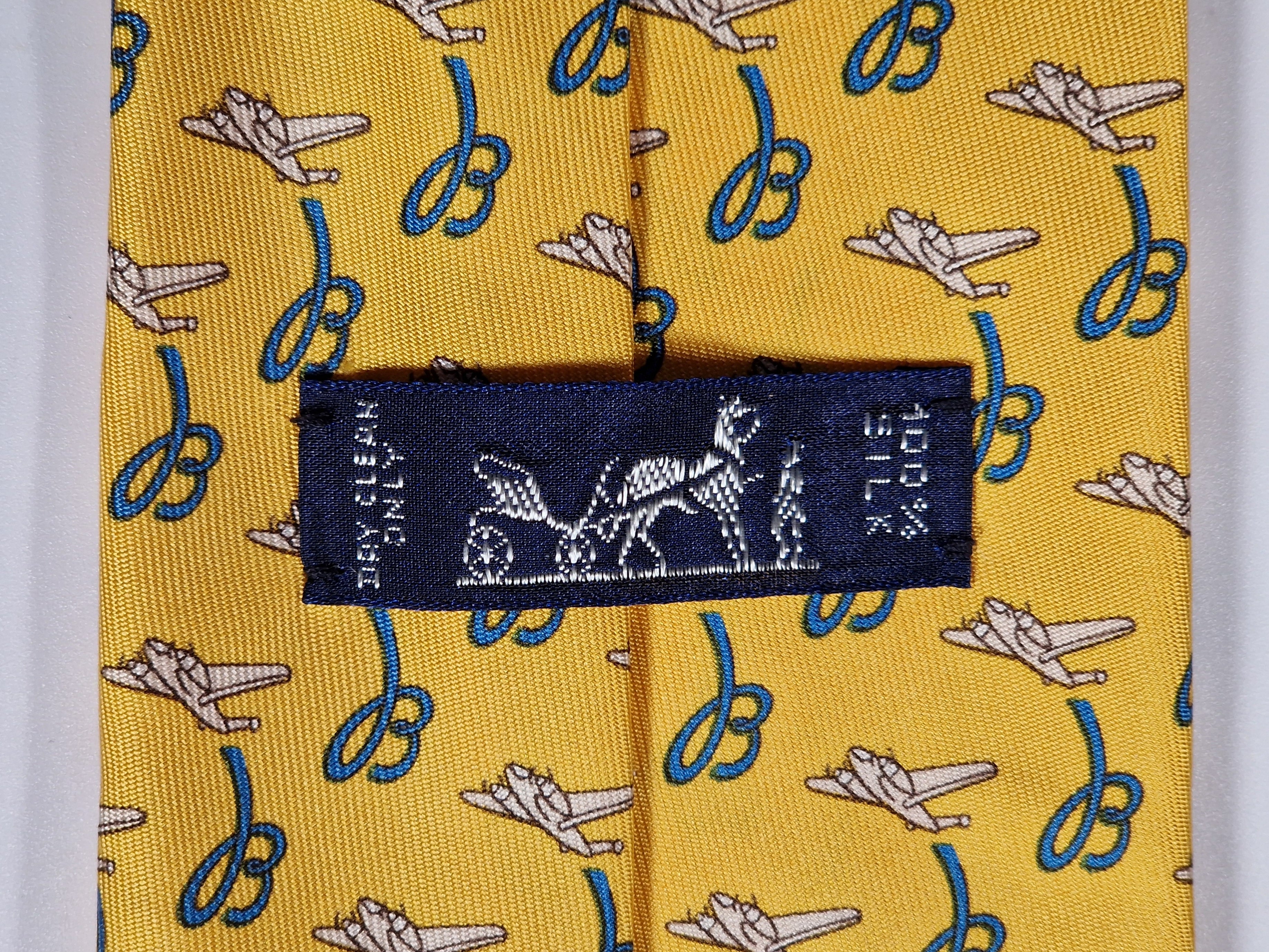 Hermès silk tie yellow Breitling pattern 5021 EA