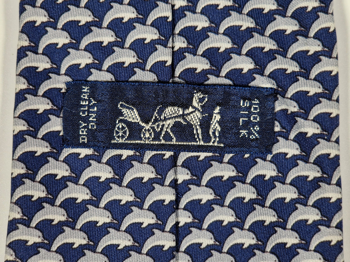 005022 Hermès tie blue dolphin pattern 5022 PA
