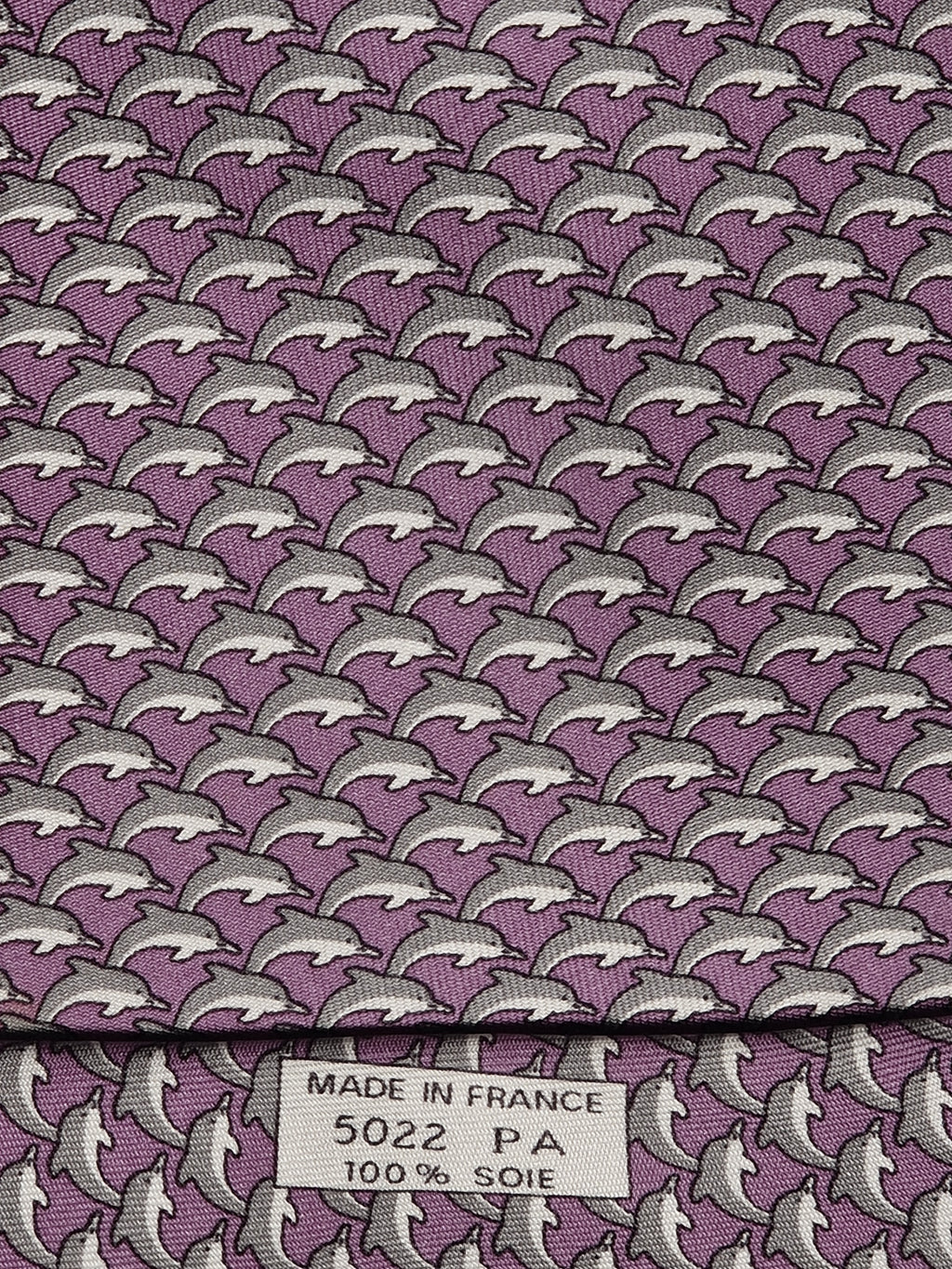 Hermès silk tie purple dolphin pattern 5022 PA