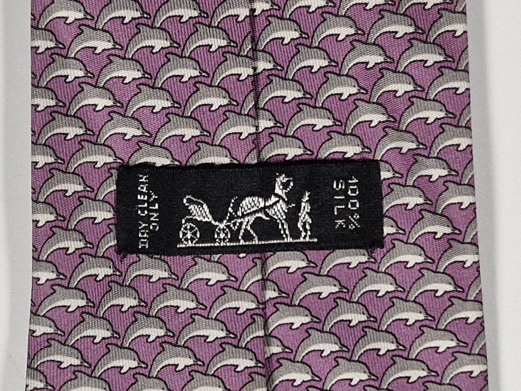 Hermès silk tie purple dolphin pattern 5022 PA