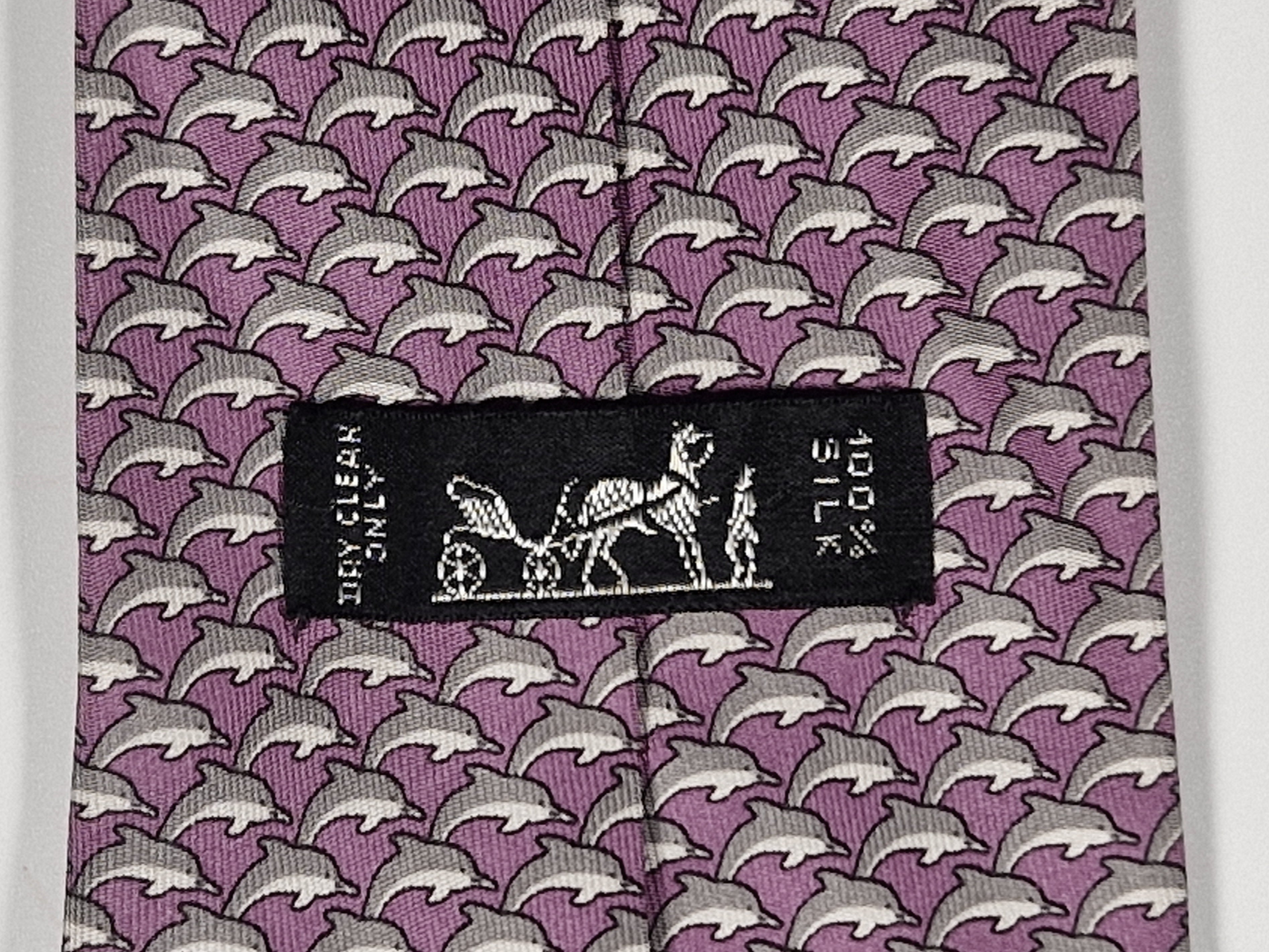 Hermès silk tie purple dolphin pattern 5022 PA