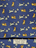 Hermès silk tie blue Lion and spinx pyramide pattern 5026 PA