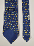 Hermès silk tie blue Lion and spinx pyramide pattern 5026 PA