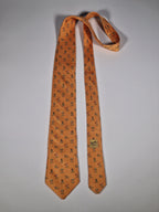 Hermès silk tie orange Animals and H pattern whimsical 5029 FA