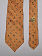 Hermès silk tie orange Animals and H pattern whimsical 5029 FA