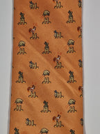 Hermès silk tie orange Animals and H pattern whimsical 5029 FA
