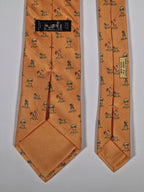 Hermès silk tie orange Animals and H pattern whimsical 5029 FA