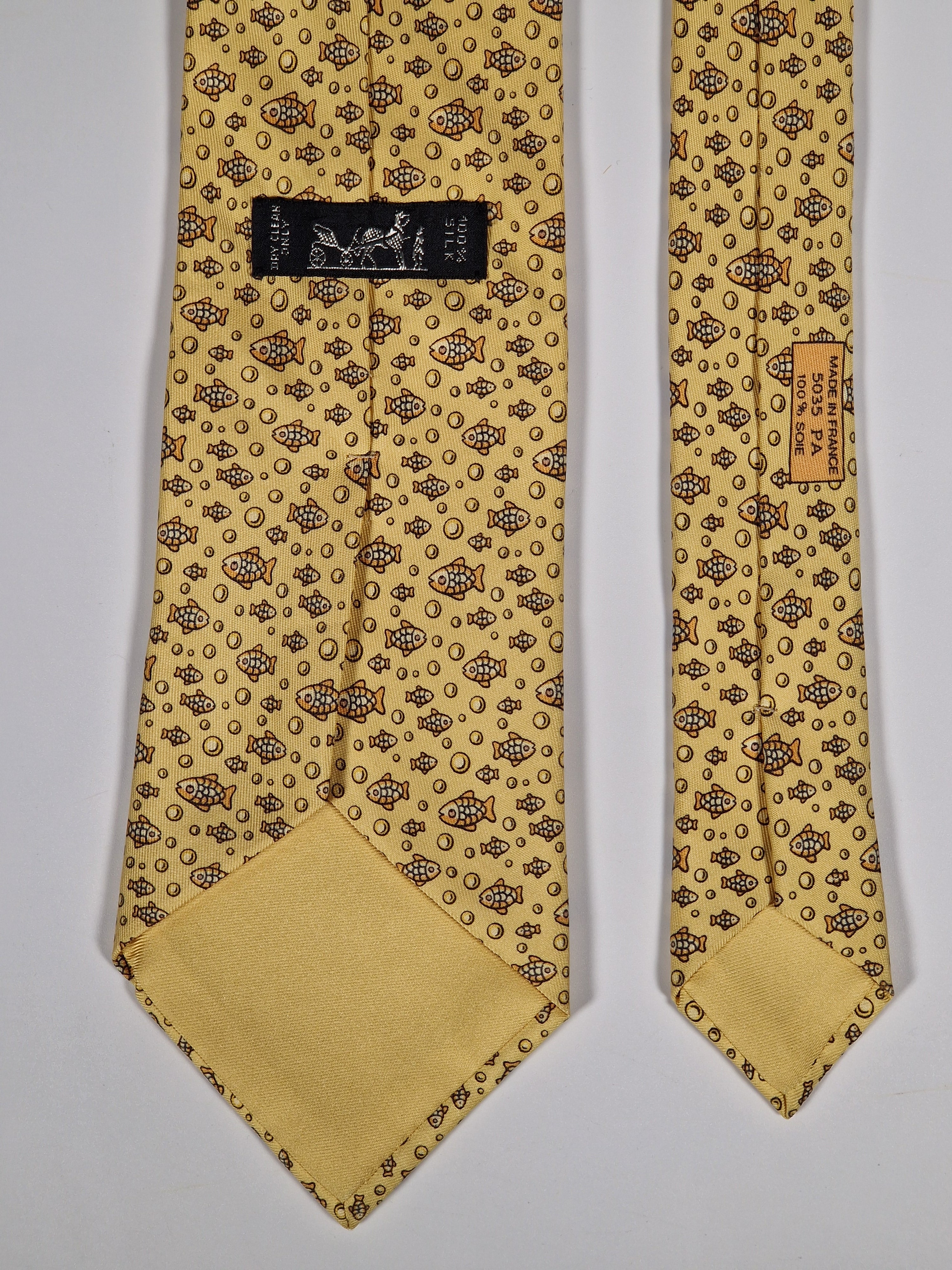 Hermès silk tie yellof fish pattern 5035 PA