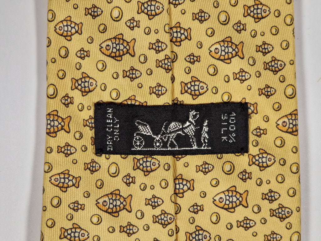 Hermès silk tie yellof fish pattern 5035 PA