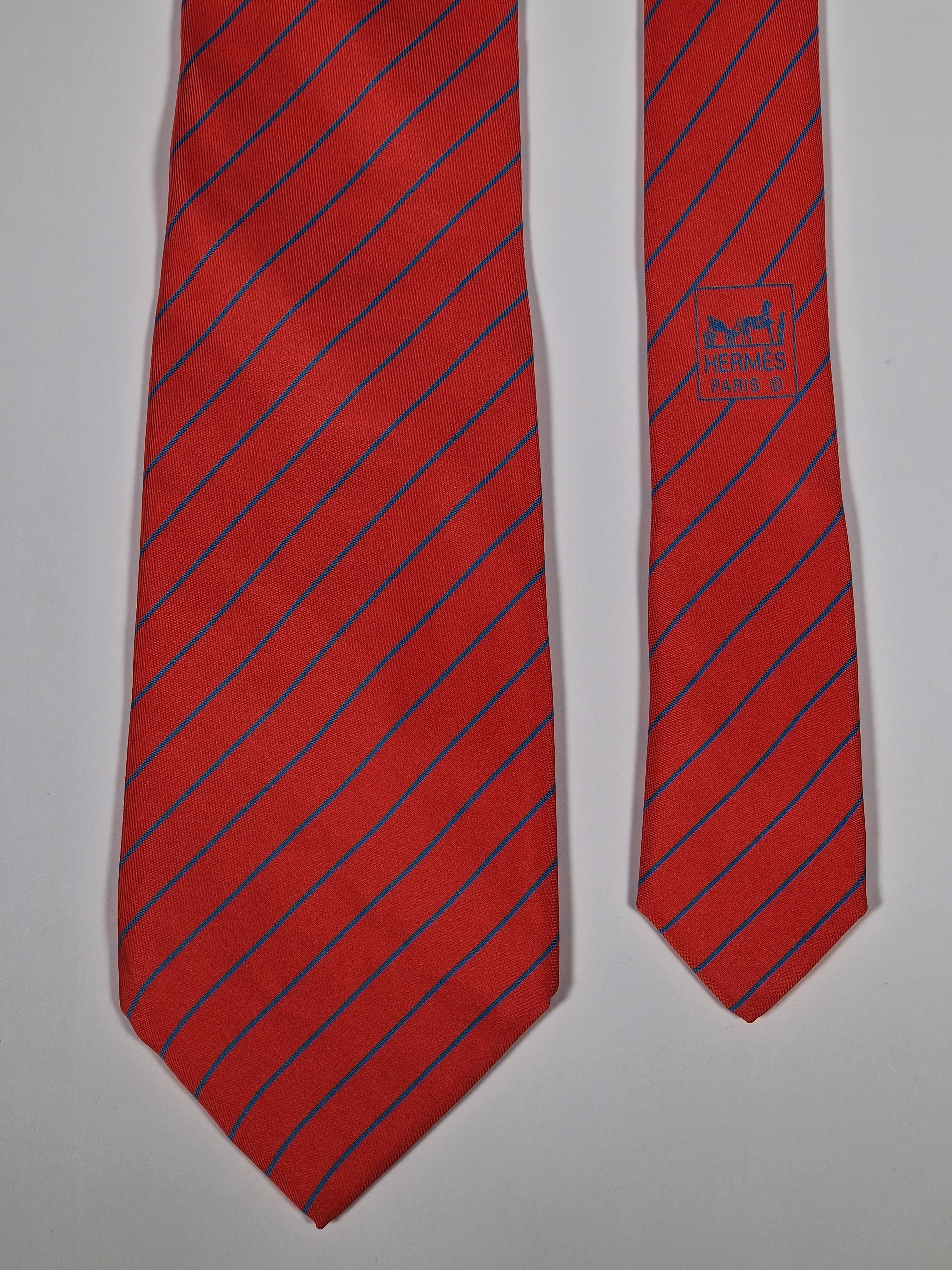 Hermès silk tie red striped 5041 FA