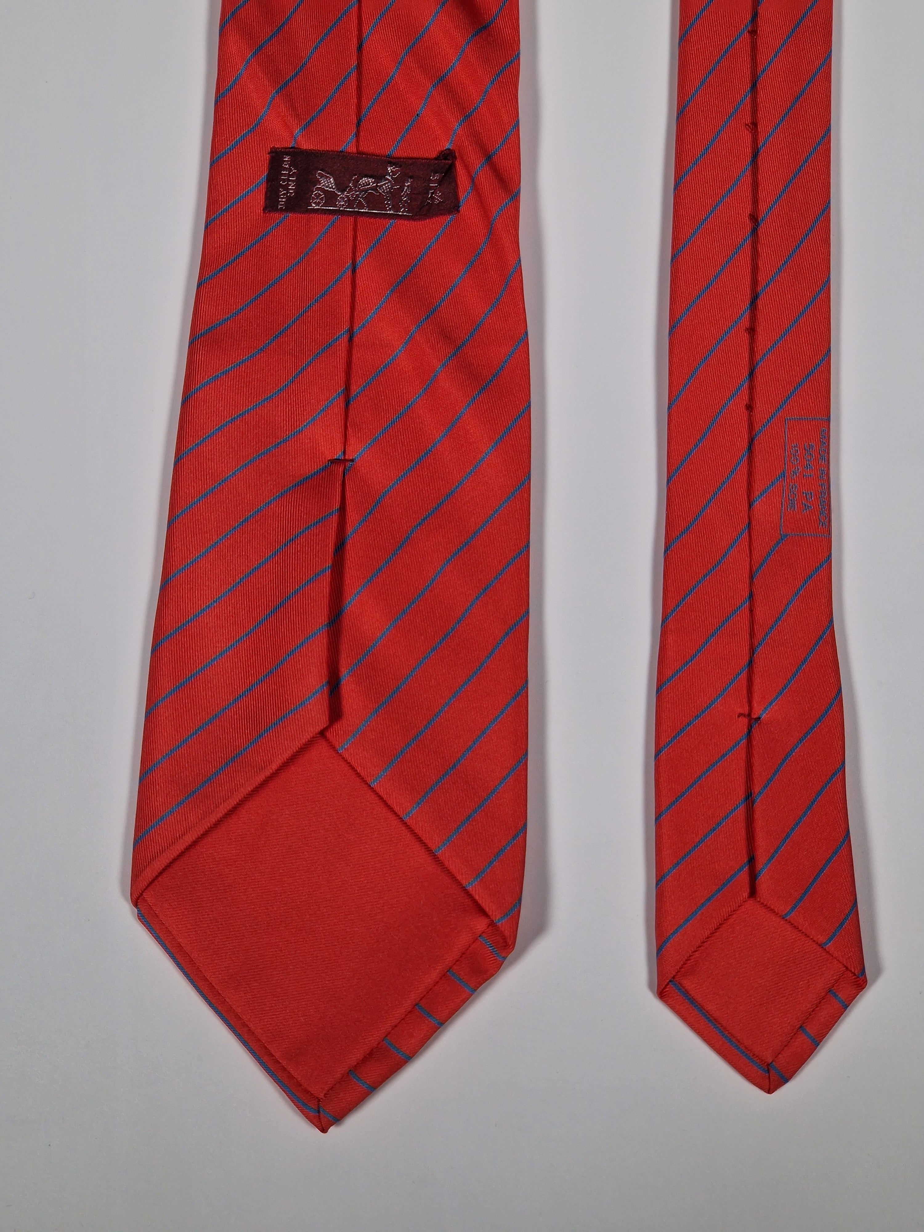 Hermès silk tie red striped 5041 FA