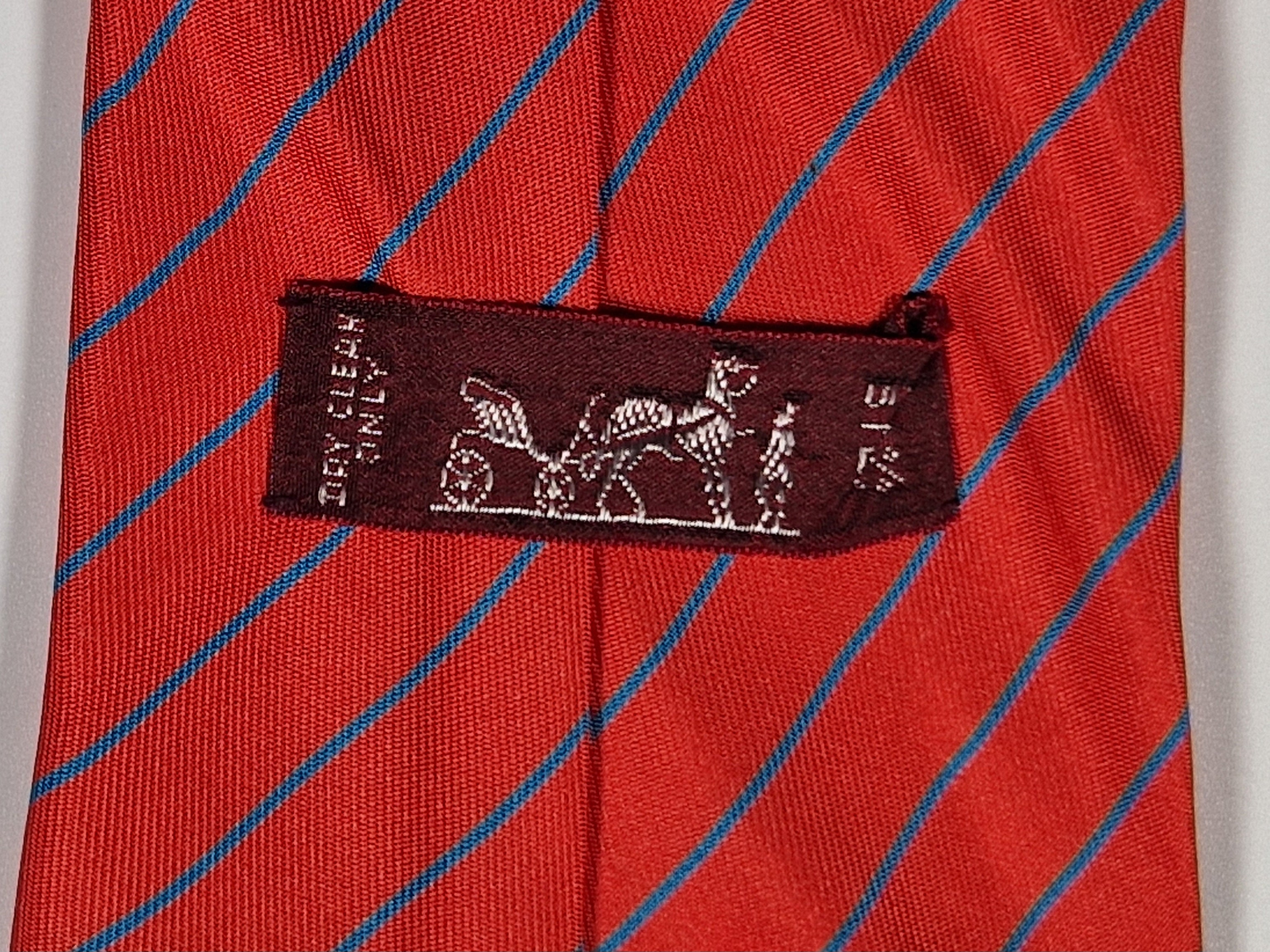 Hermès silk tie red striped 5041 FA