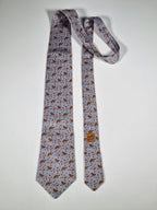 Hermès silk tie grey whimsical equestrian pattern 5042 PA