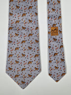 Hermès silk tie grey whimsical equestrian pattern 5042 PA
