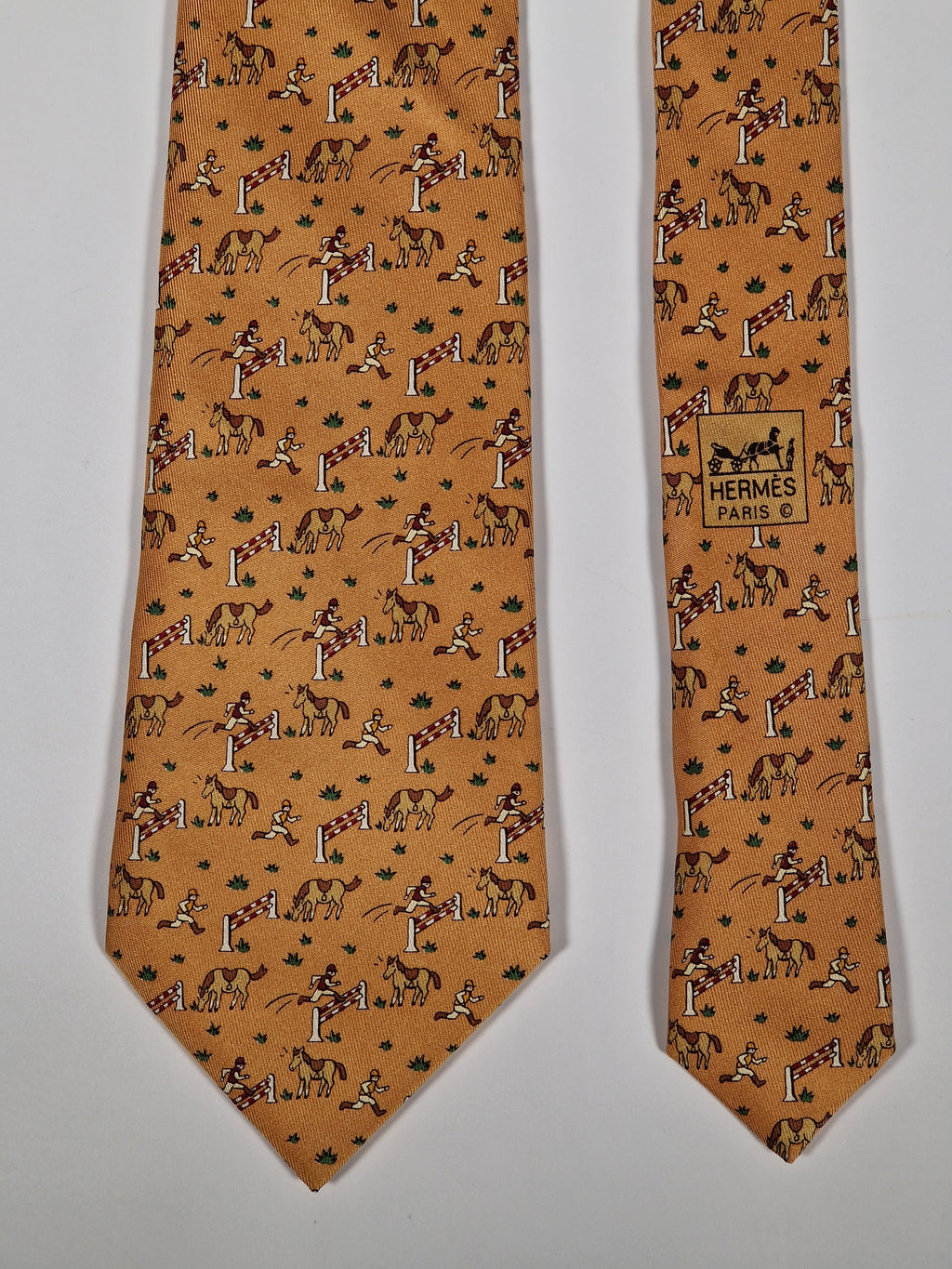 Hermès silk tie orange whimsical equestrian pattern 5042 PA