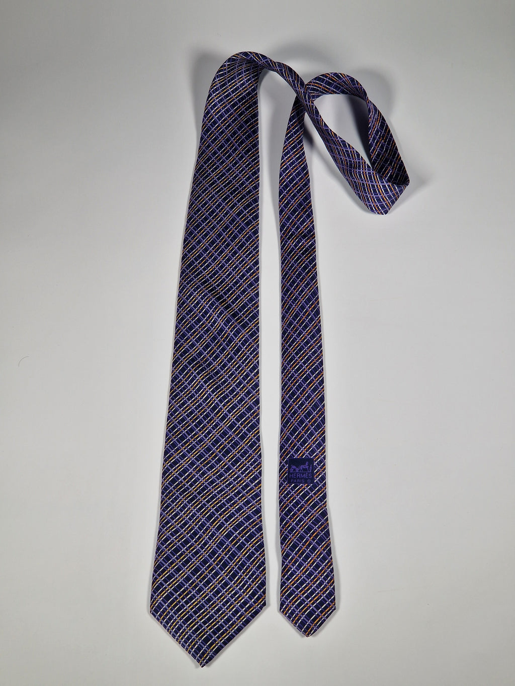Hermès silk tie purple cheker pattern 5046 PA