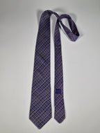 Hermès silk tie purple cheker pattern 5046 PA