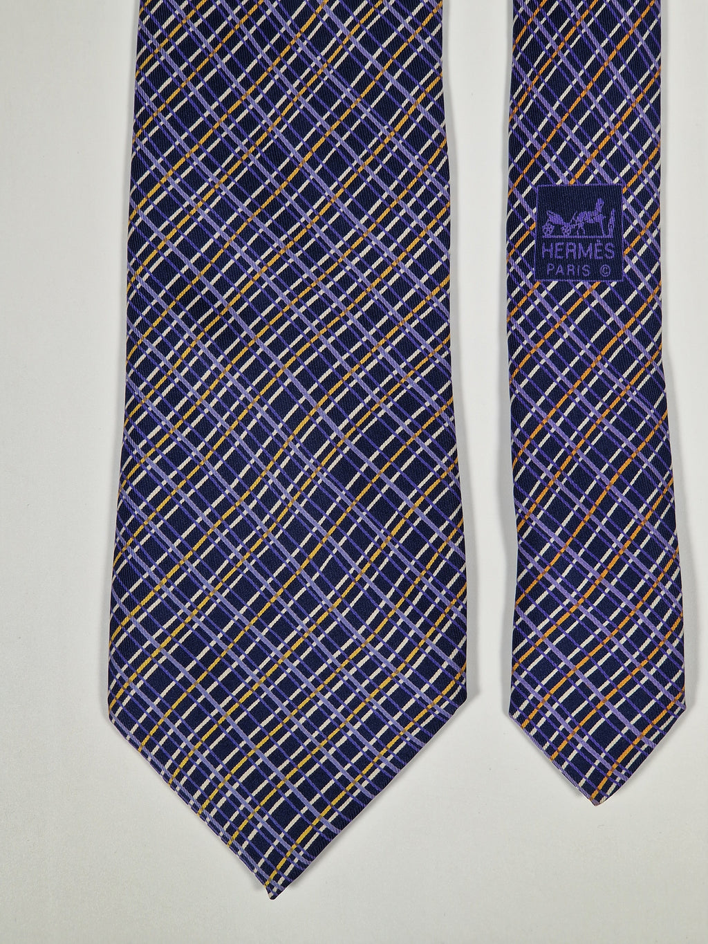 Hermès silk tie purple cheker pattern 5046 PA