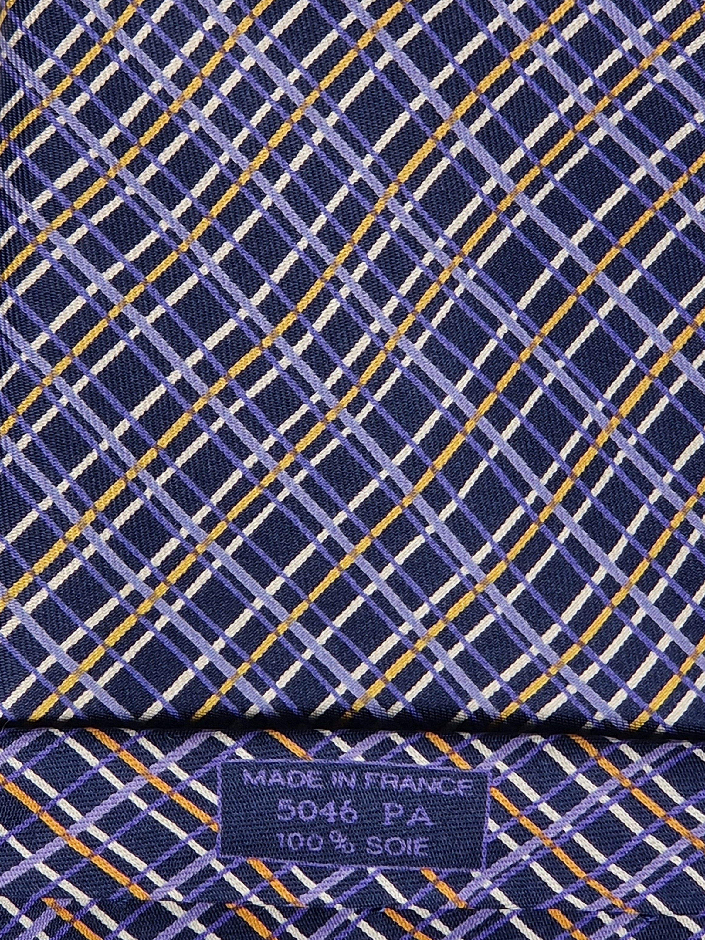 Hermès silk tie purple cheker pattern 5046 PA