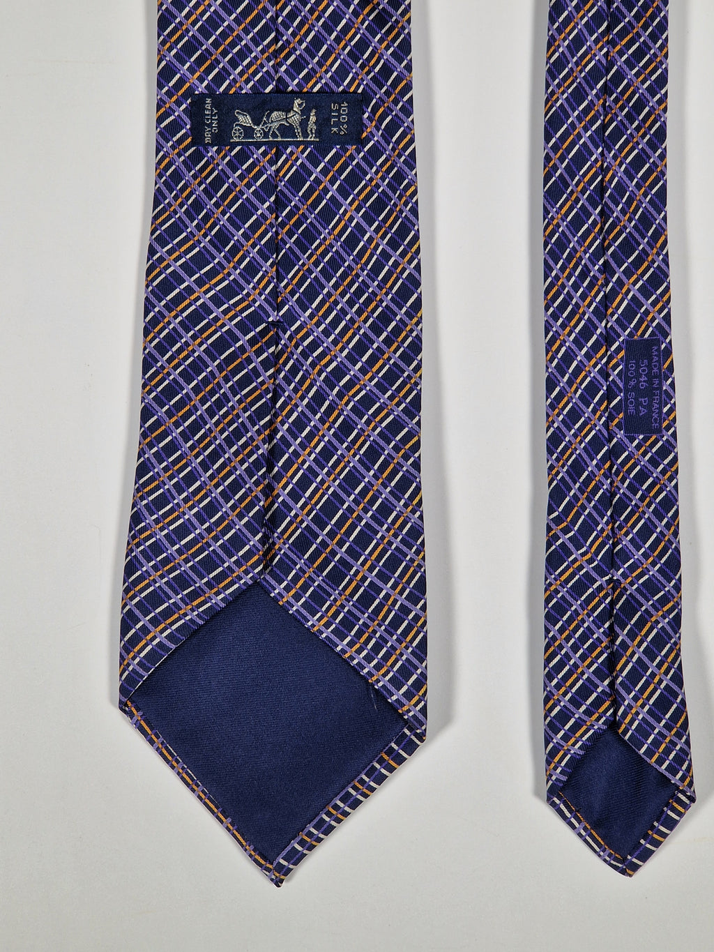 Hermès silk tie purple cheker pattern 5046 PA