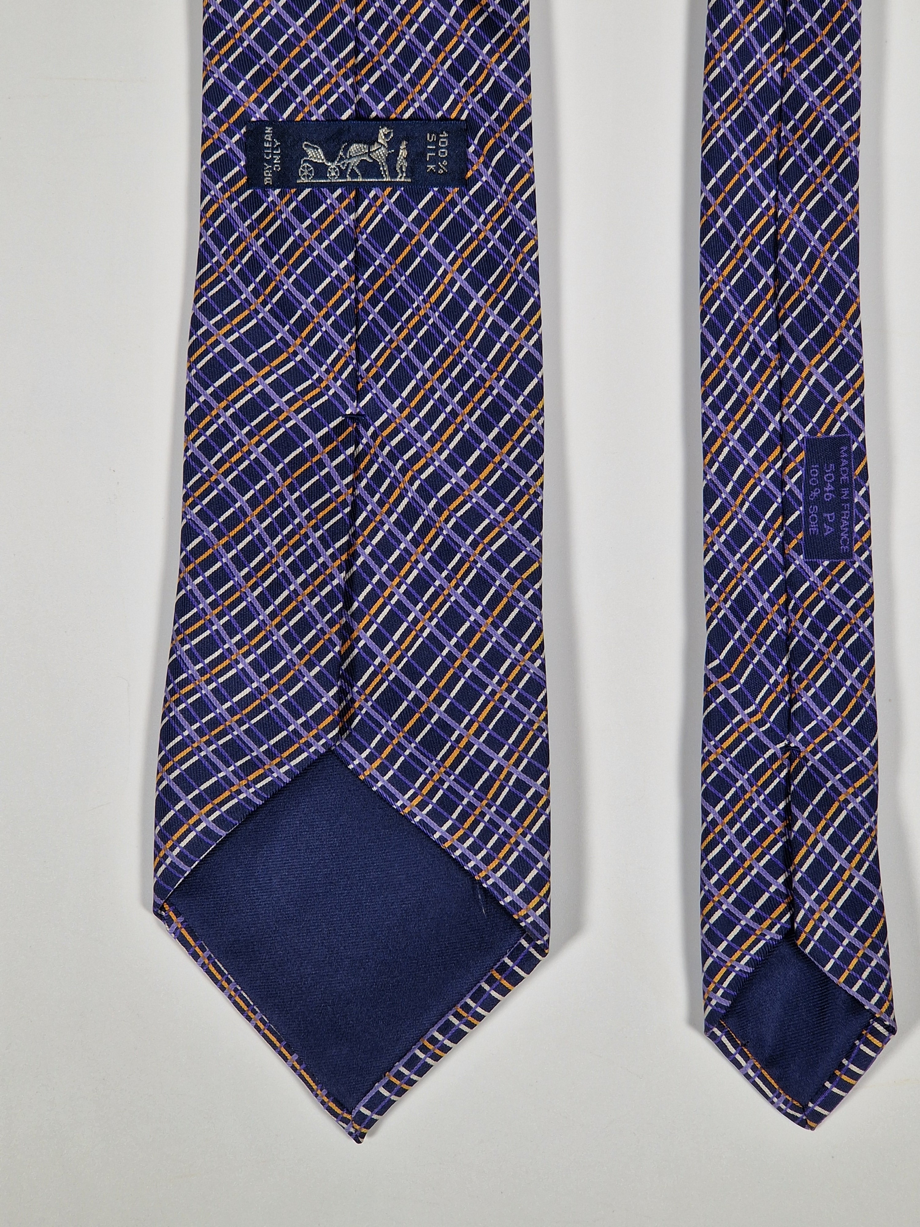 Hermès silk tie purple cheker pattern 5046 PA