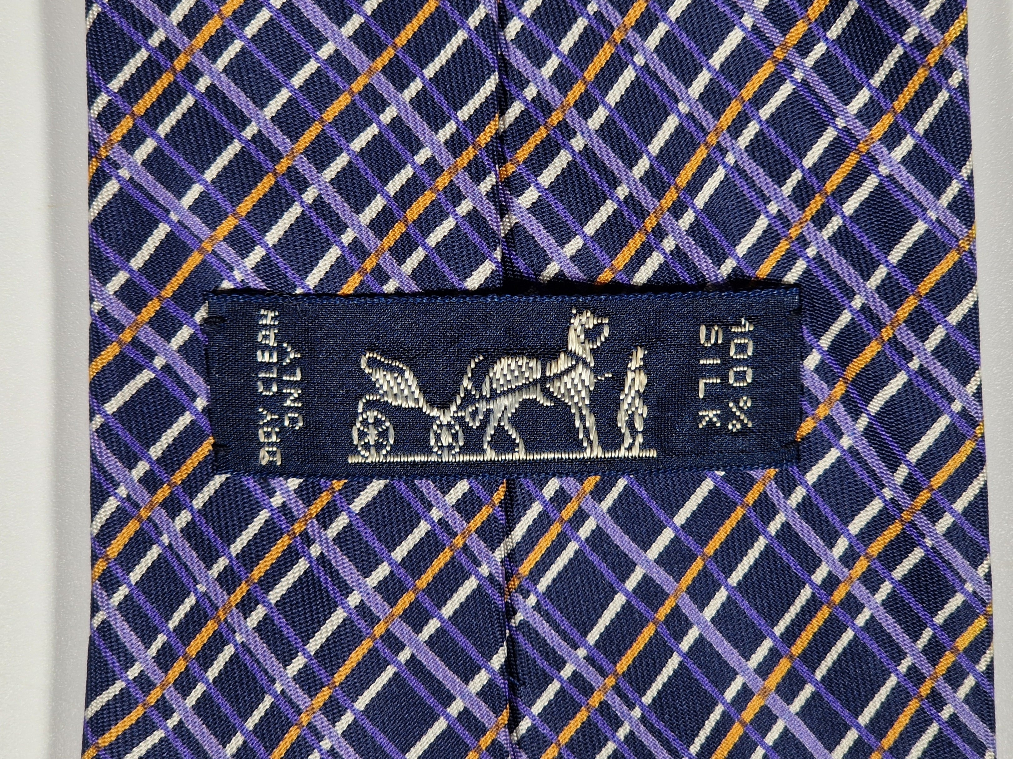 Hermès silk tie purple cheker pattern 5046 PA