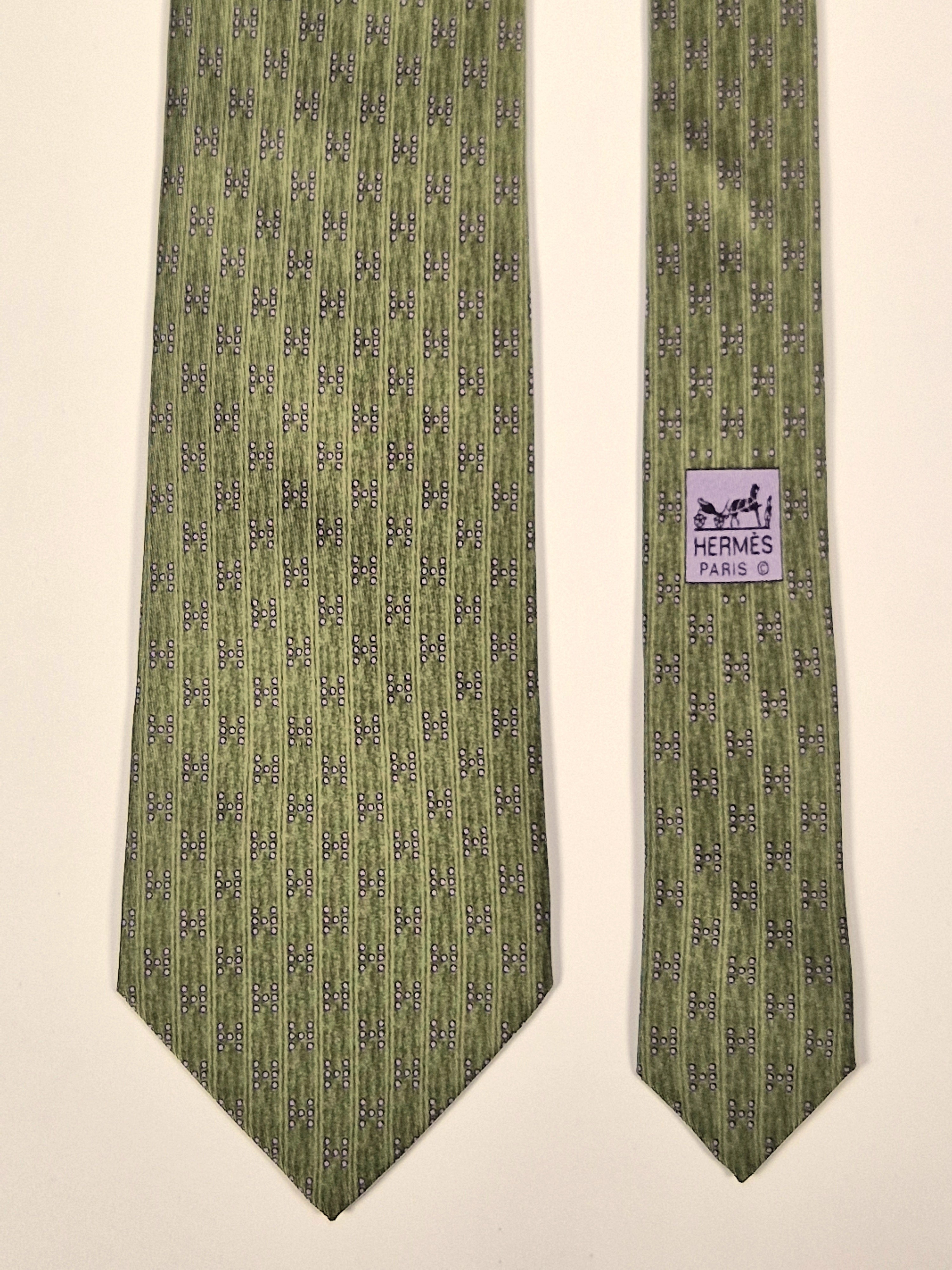 Hermès silk tie green H pattern 5075 PA
