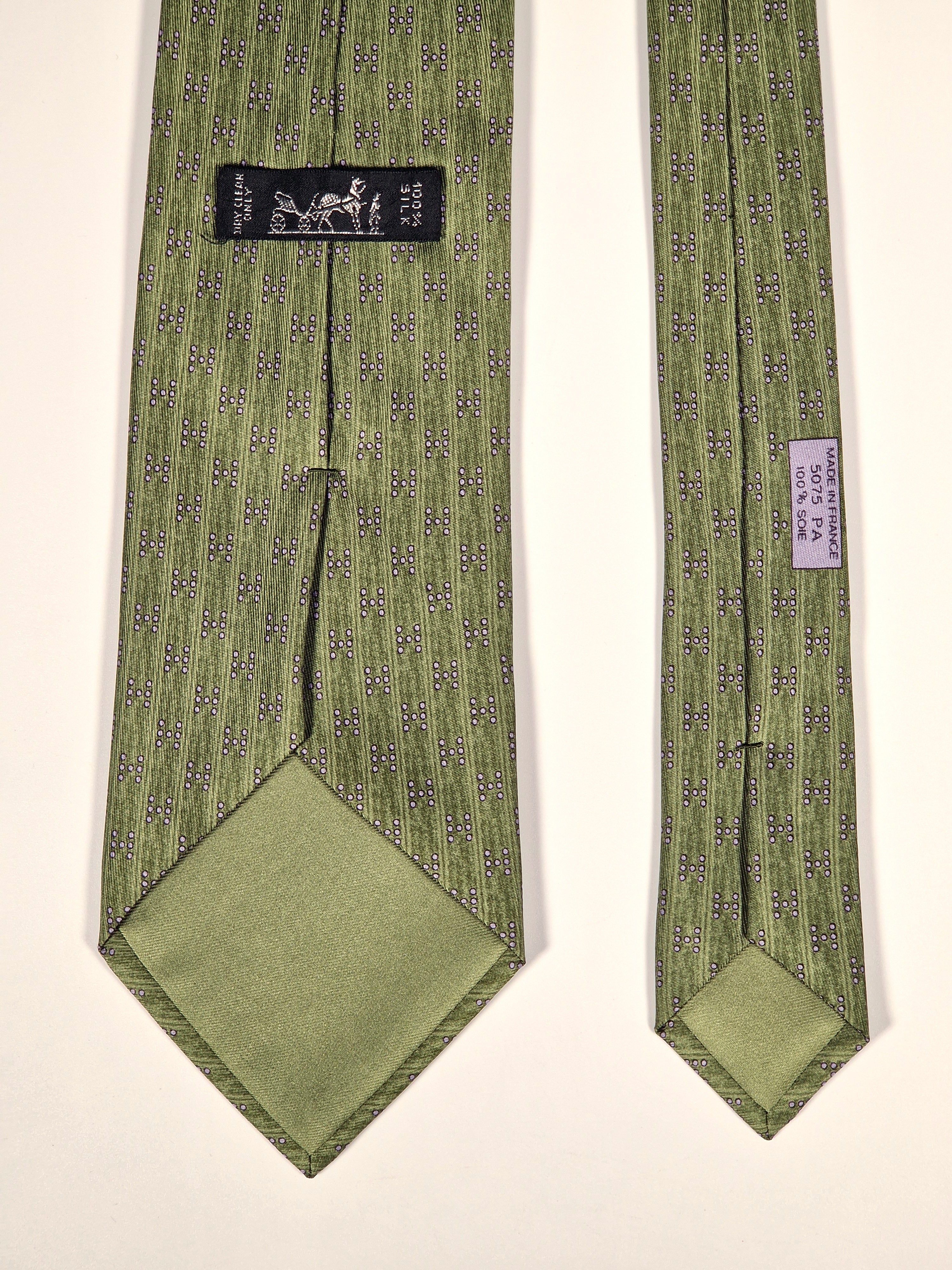 Hermès silk tie green H pattern 5075 PA