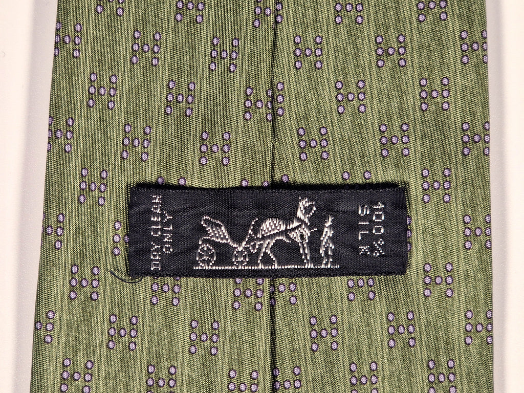 Hermès silk tie green H pattern 5075 PA