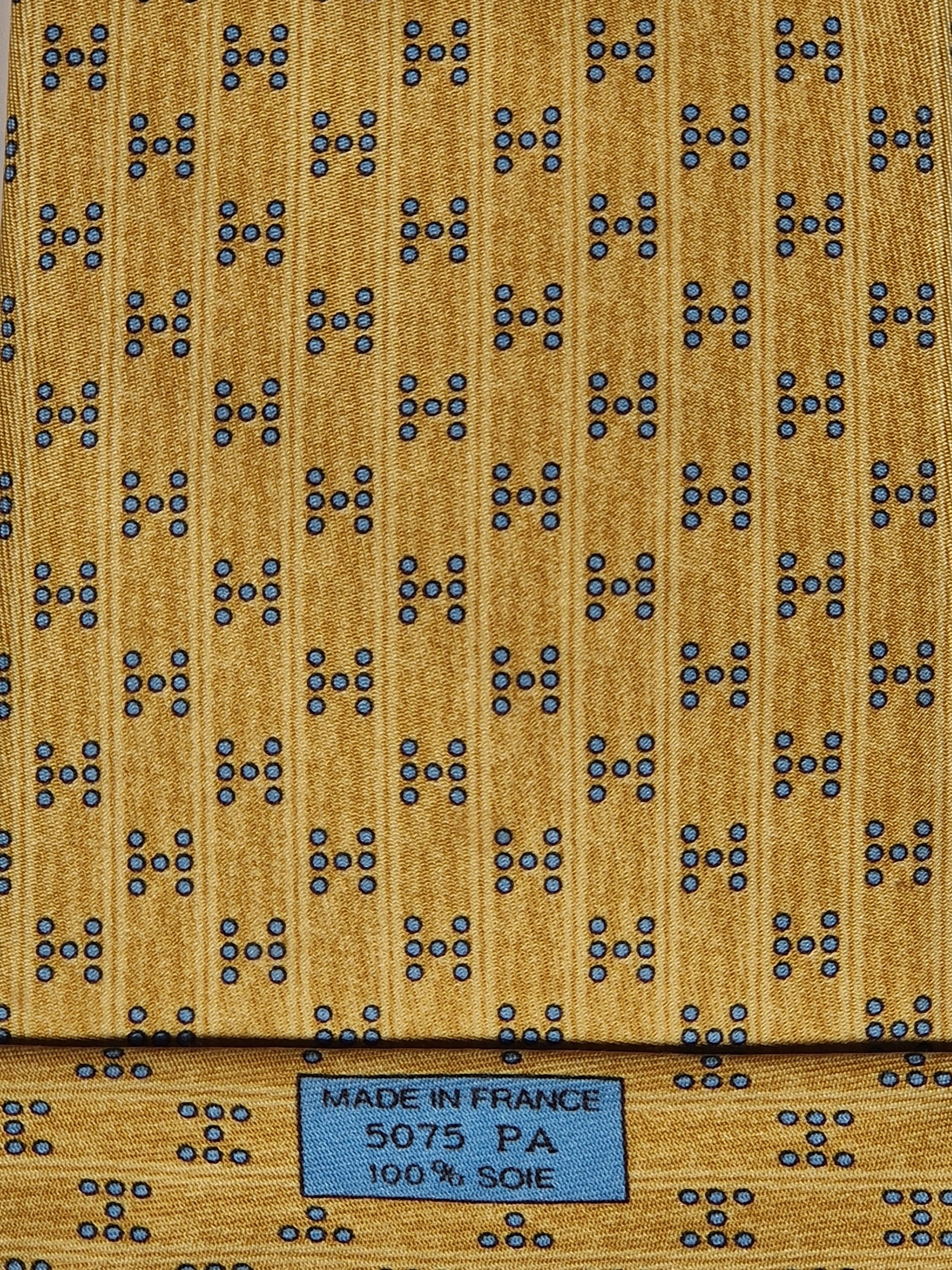 Hermès silk tie yellow H pattern 5075 PA