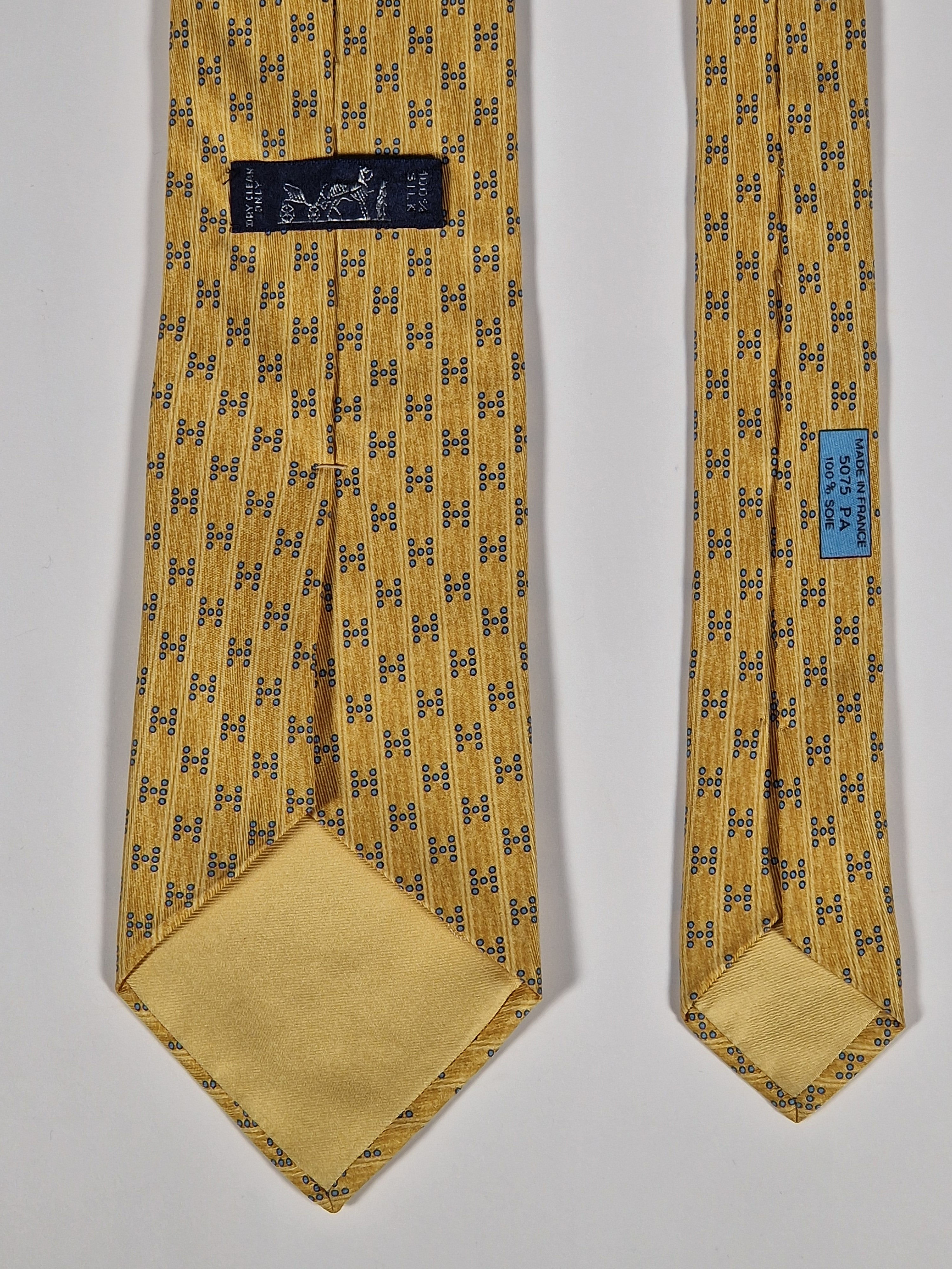 Hermès silk tie yellow H pattern 5075 PA