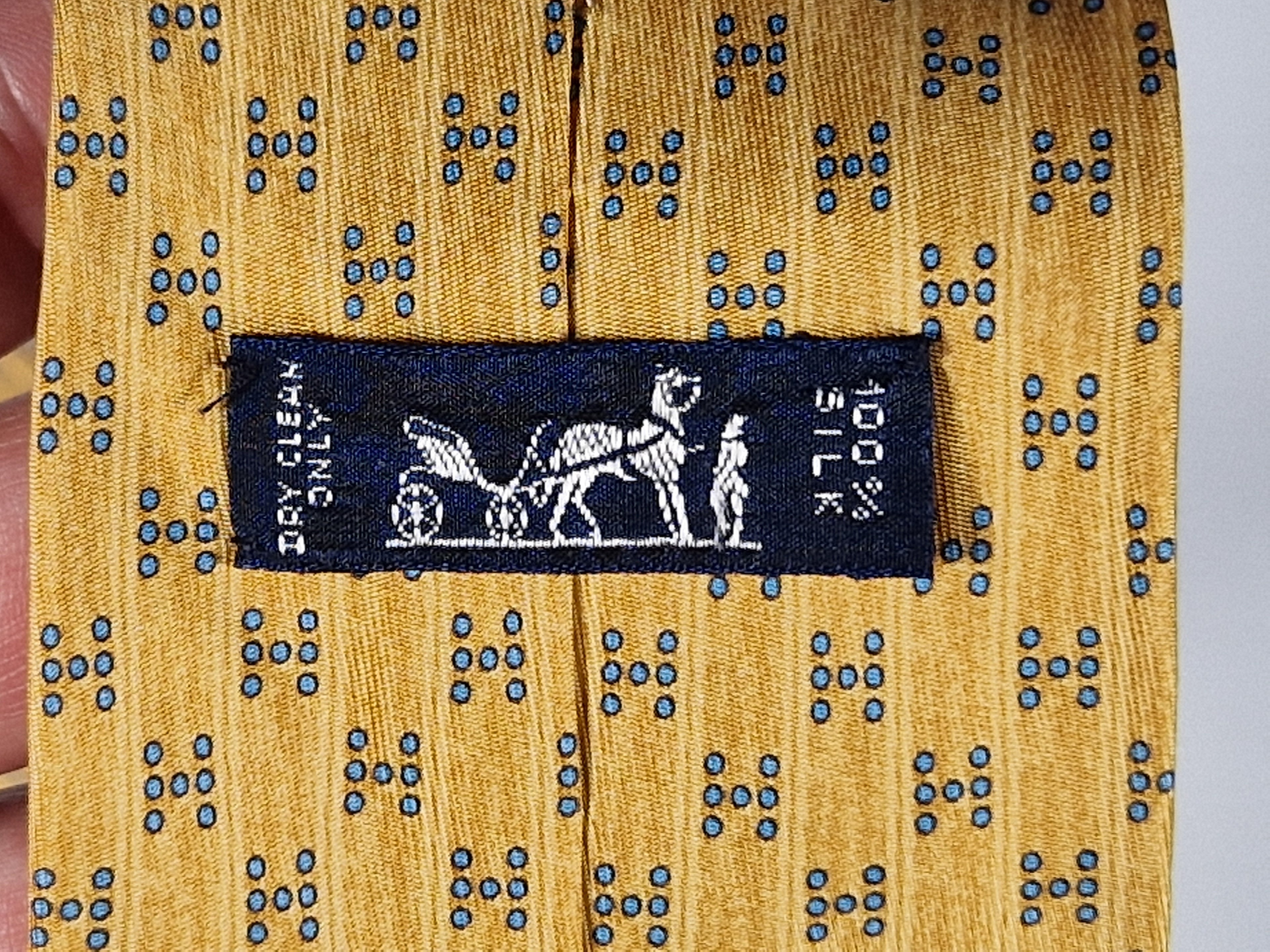 Hermès silk tie yellow H pattern 5075 PA