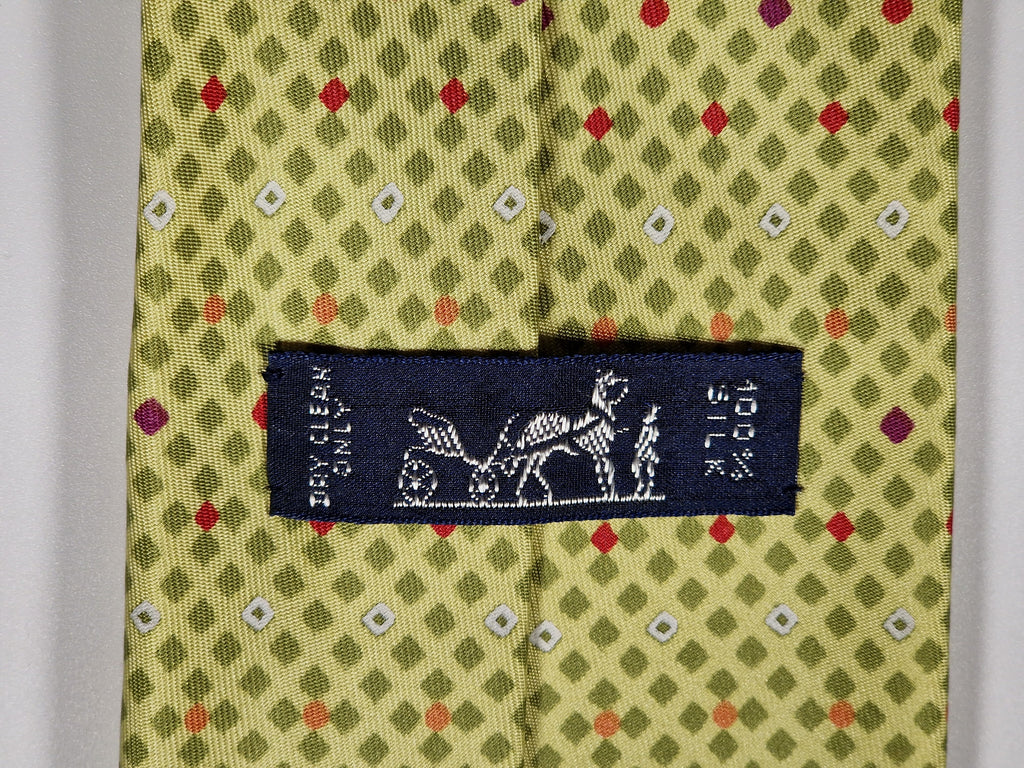 Hermès silk tie yelow geometric pattern Hermès 5104 HA tie yellow