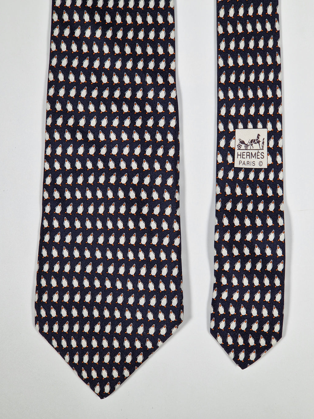 Hermès silk tie black whimsical pinguins 5143 HA