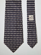 Hermès silk tie black whimsical pinguin pattern 5143 HA