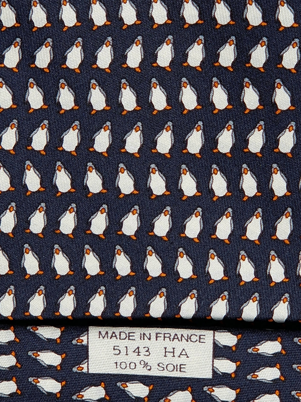 Hermès silk tie black whimsical pinguins 5143 HA